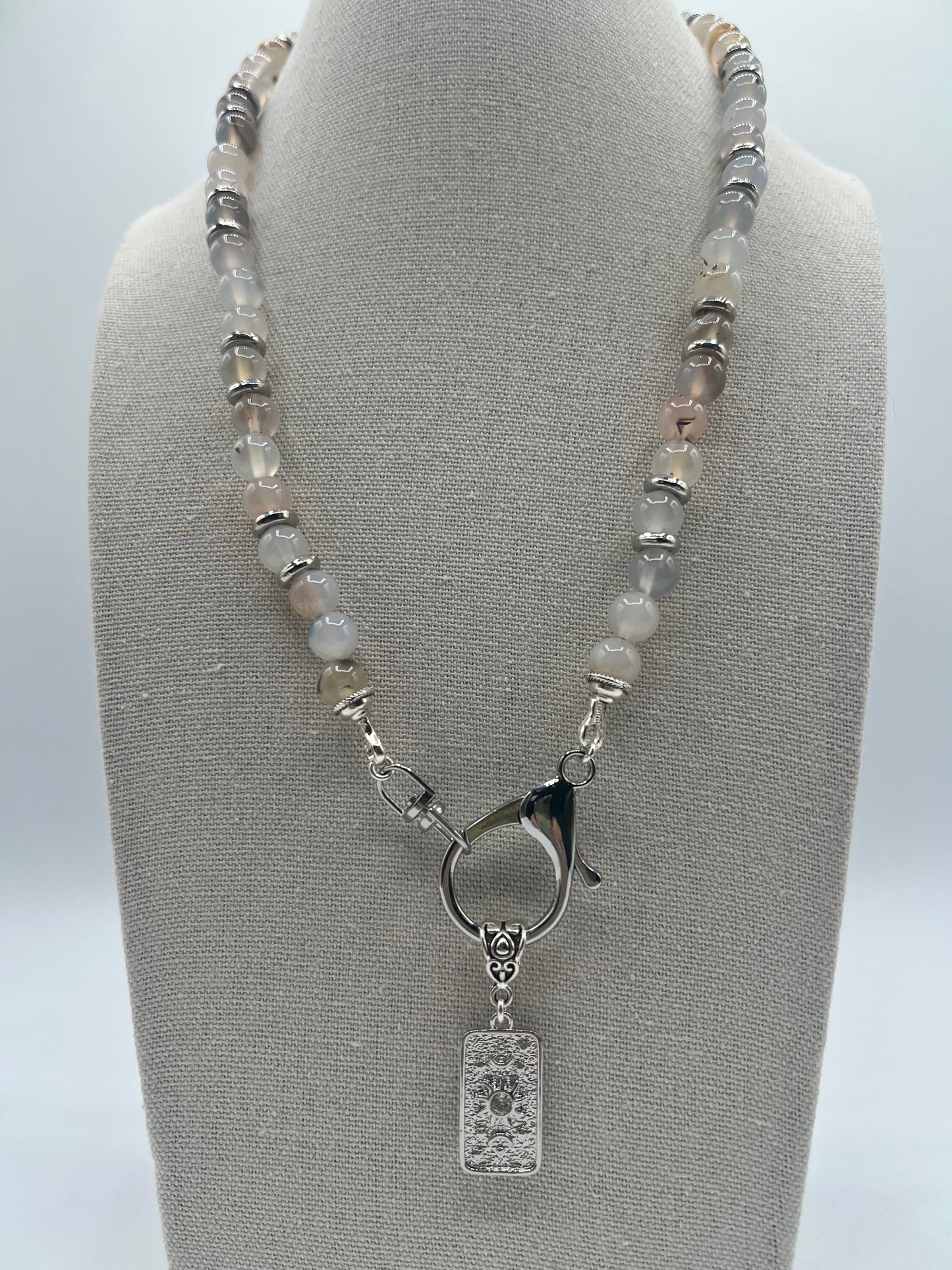 Gemstone Keychain Necklace/ Agate, SIlver