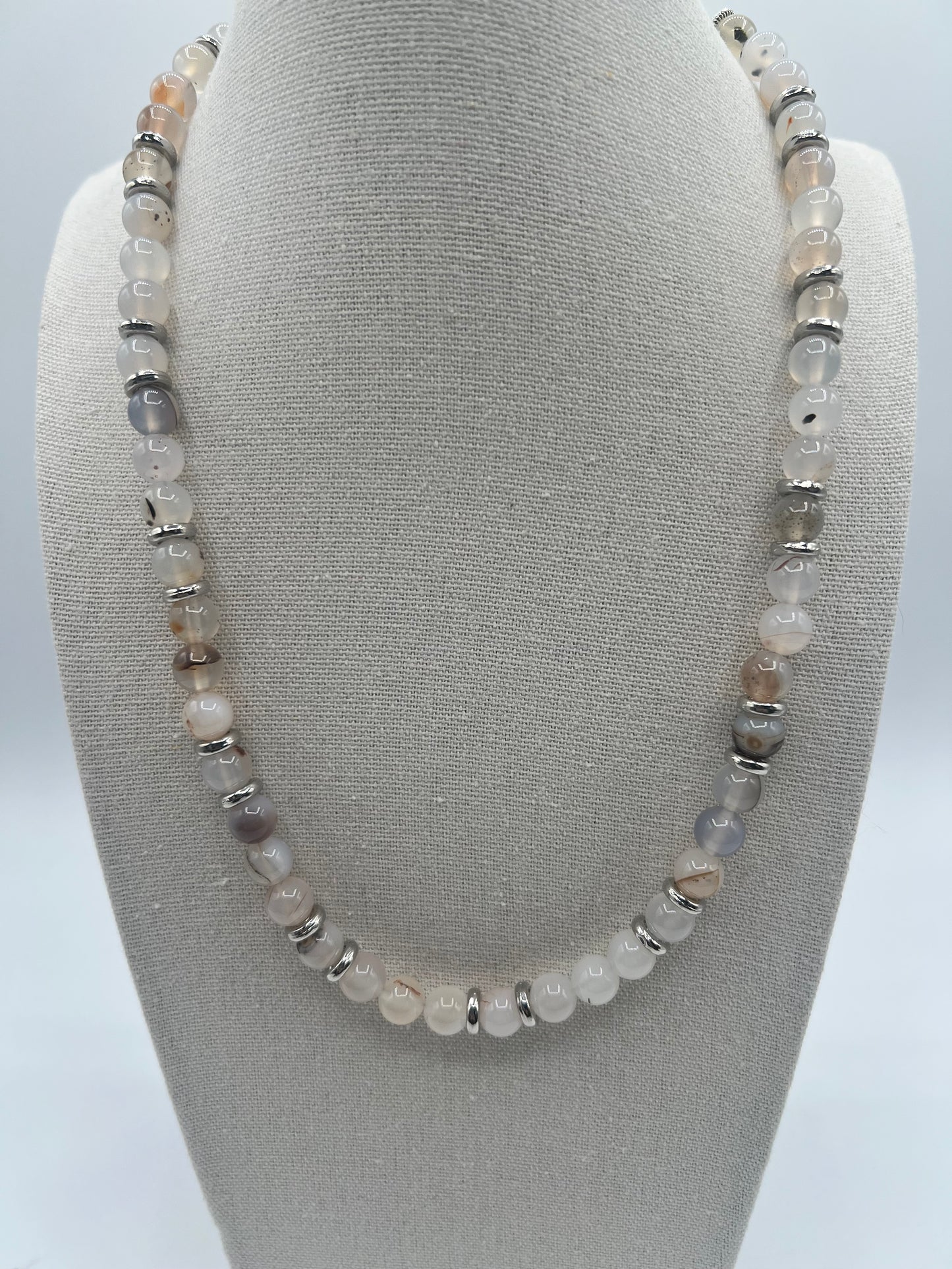 Gemstone Keychain Necklace/ Agate, SIlver