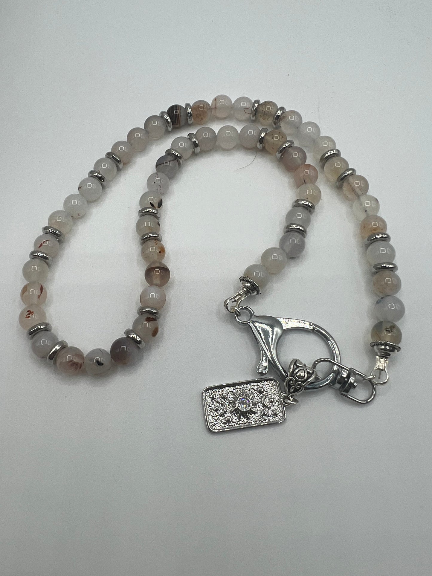 Gemstone Keychain Necklace/ Agate, SIlver
