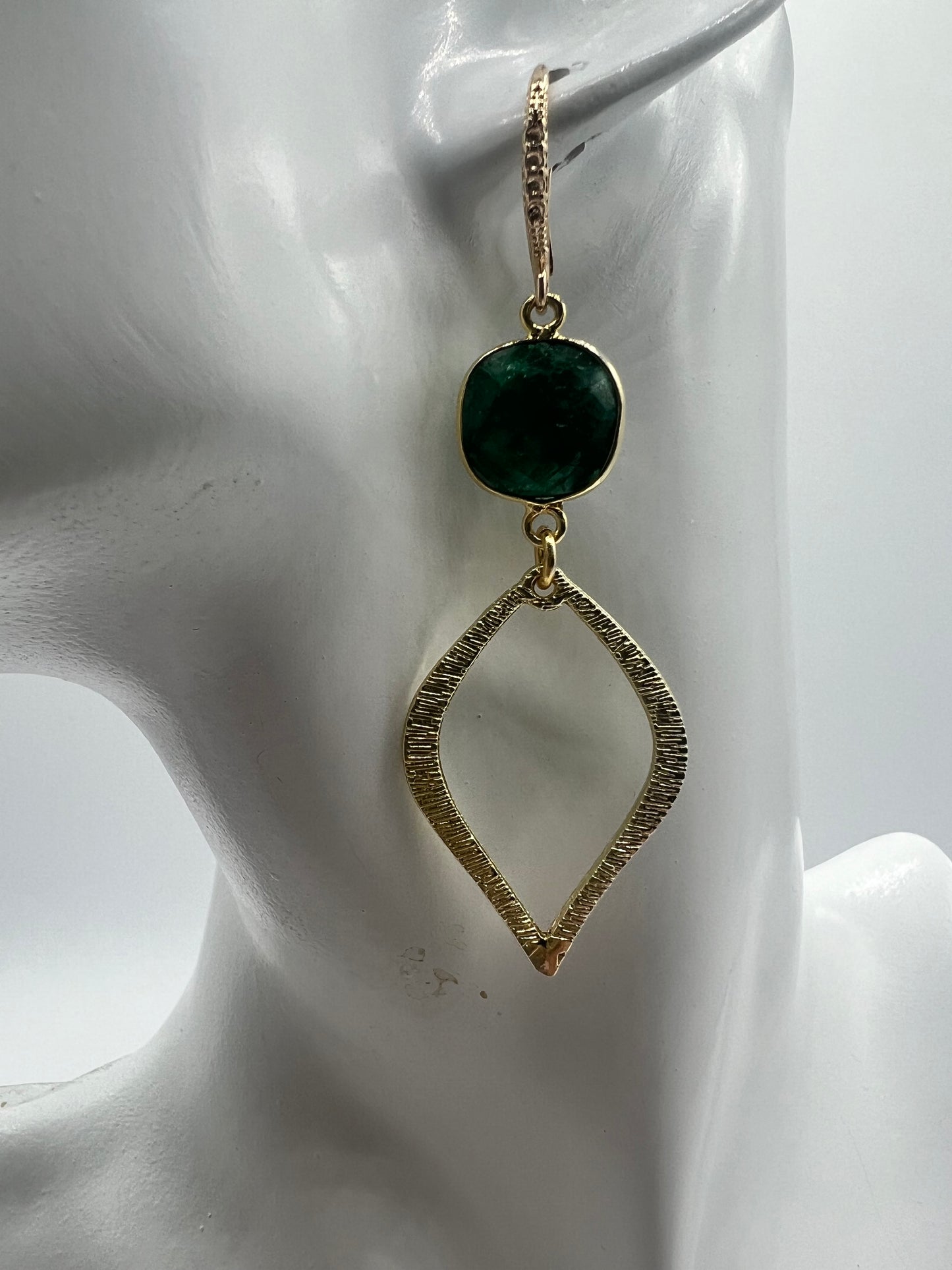 GEmstone Earring/ Emerald Cushion Cut, Marquise, Gold