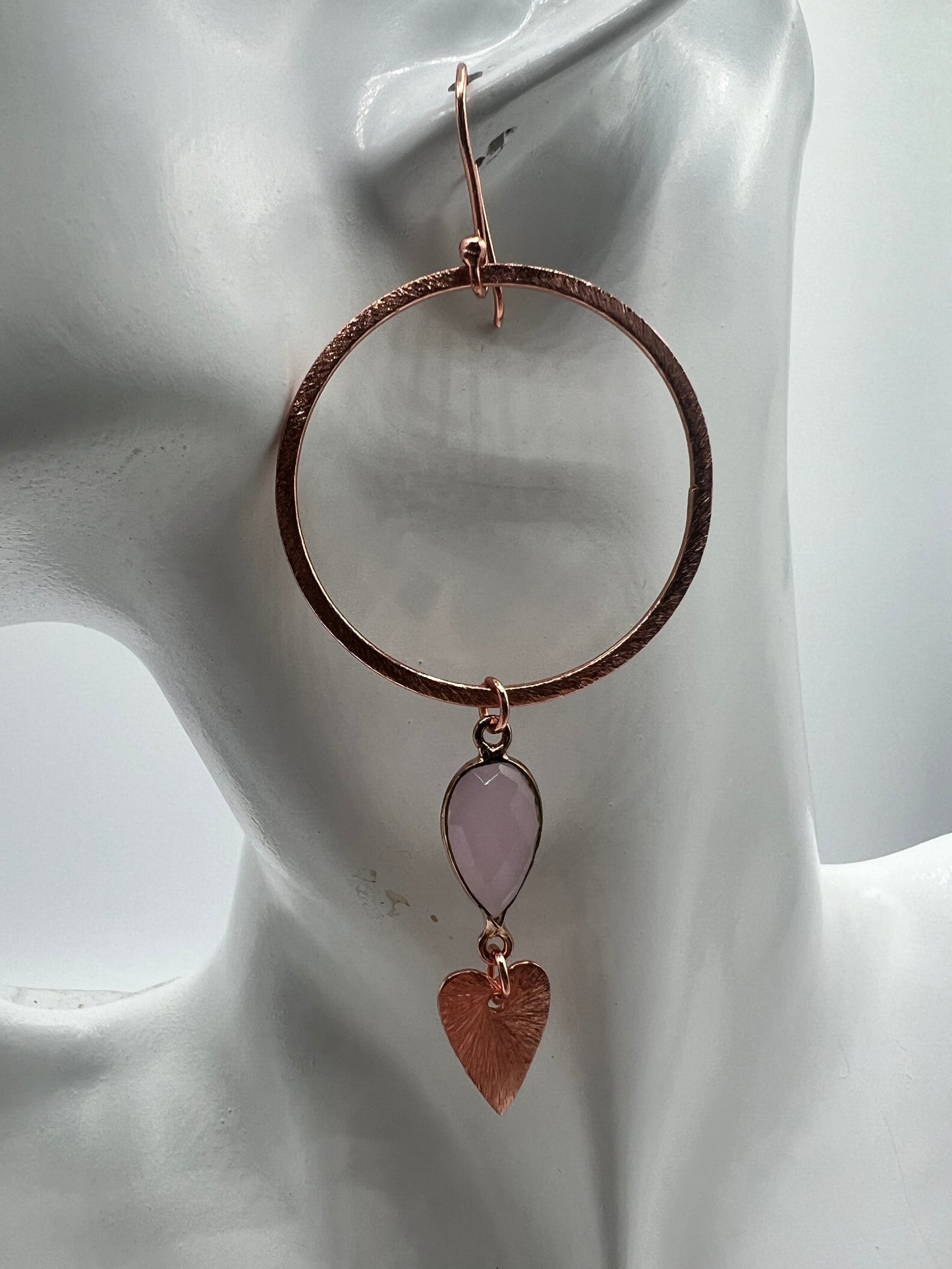 Gemstone Earrngs/ Rose Gold Hoops, Rose Quartz Hearts