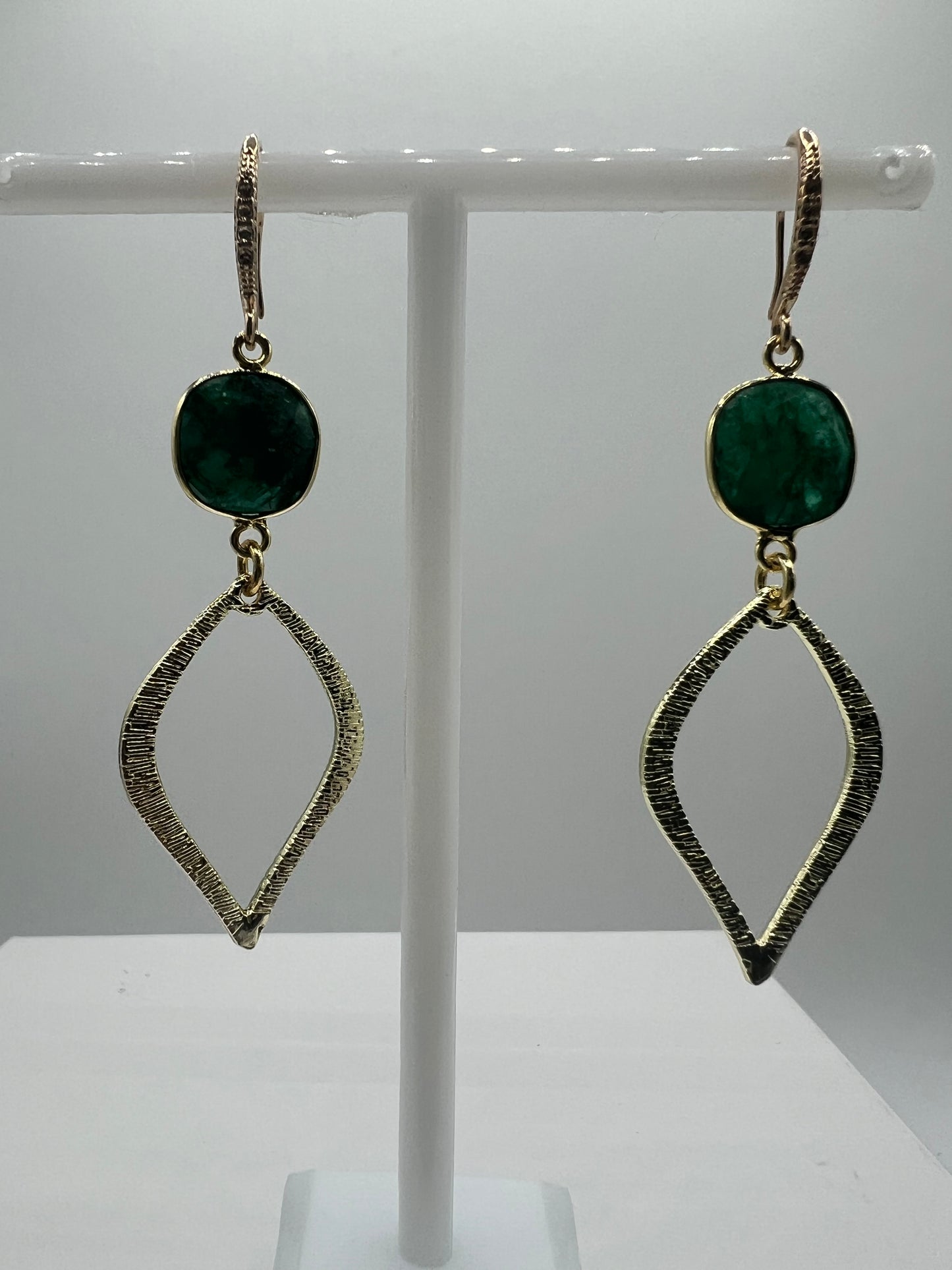 GEmstone Earring/ Emerald Cushion Cut, Marquise, Gold