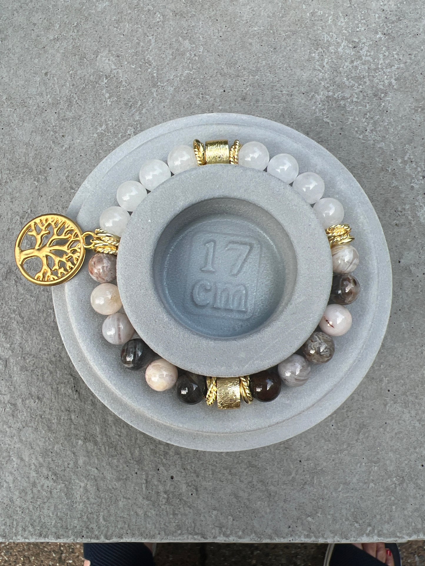 Gemstone Bracelet with Bamboo Agate/Brushed Gold  Accent