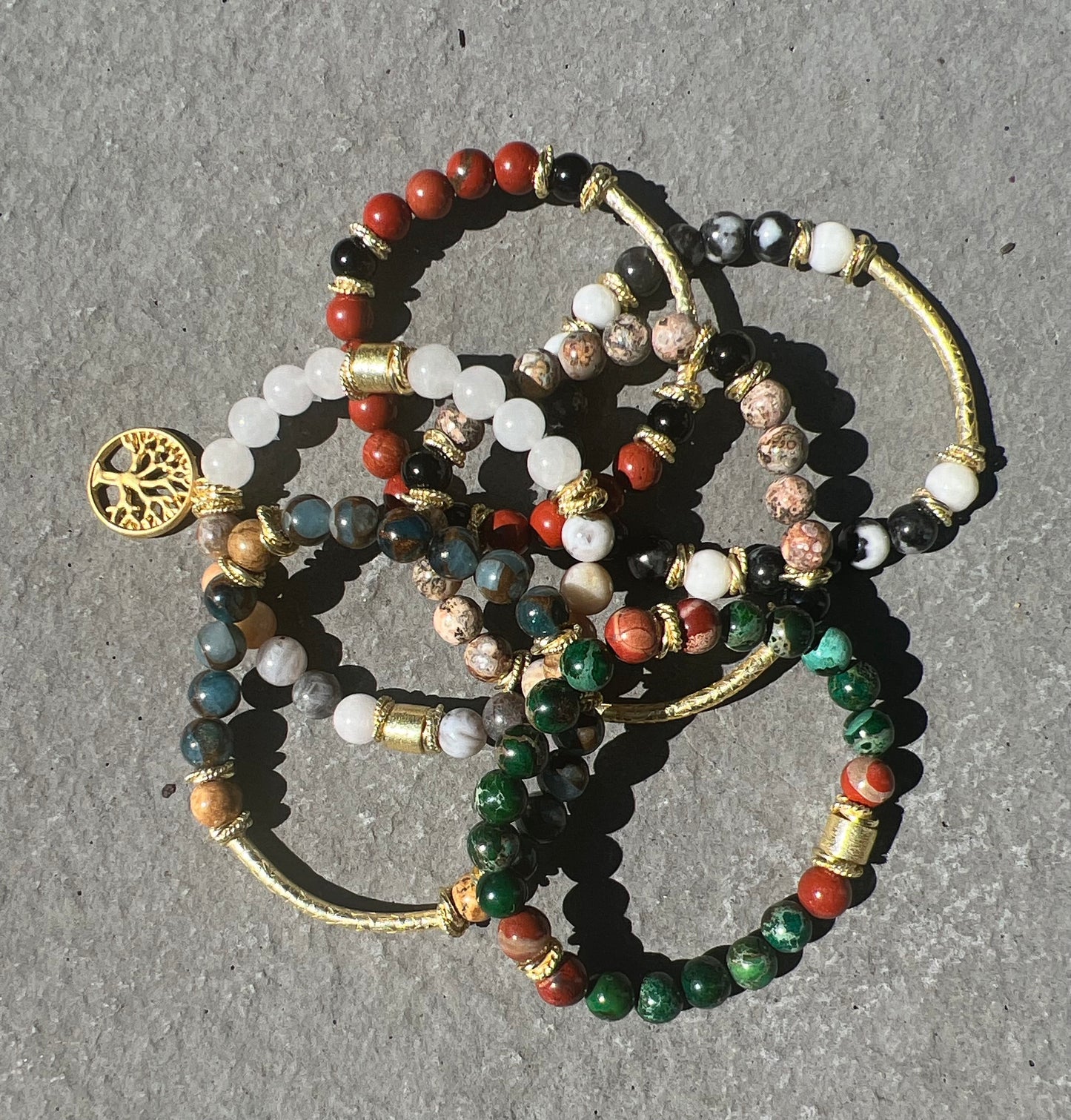 Gemstone Bracelet with Bamboo Agate/Brushed Gold  Accent