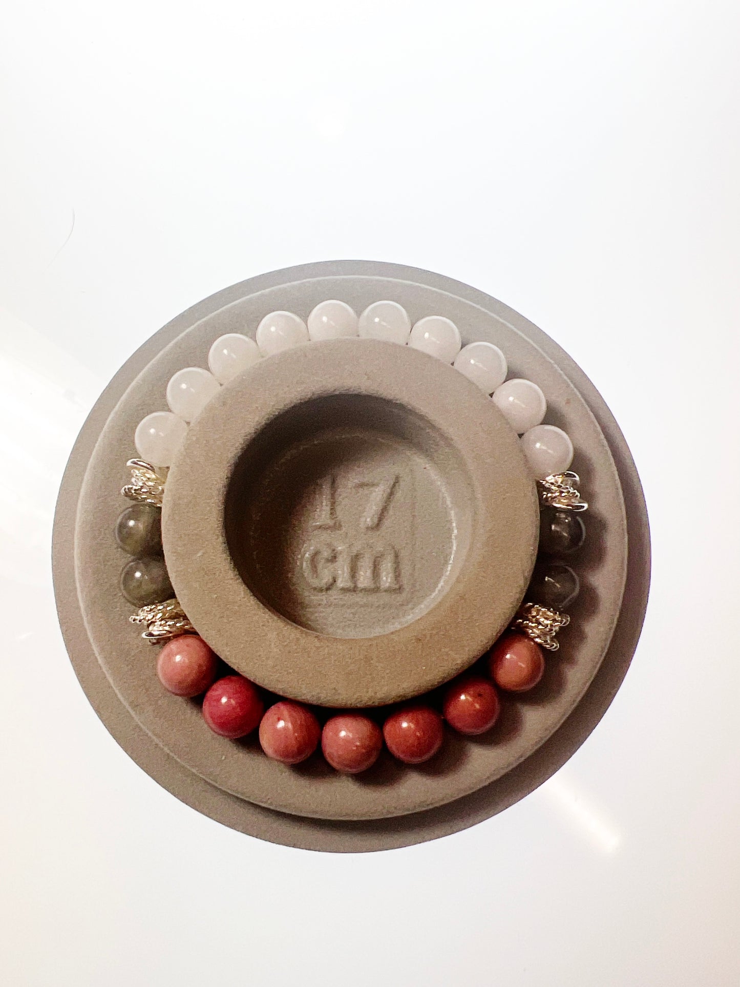 Gemstone Bracelet with white Jade, labradorite and Rhodochrosite