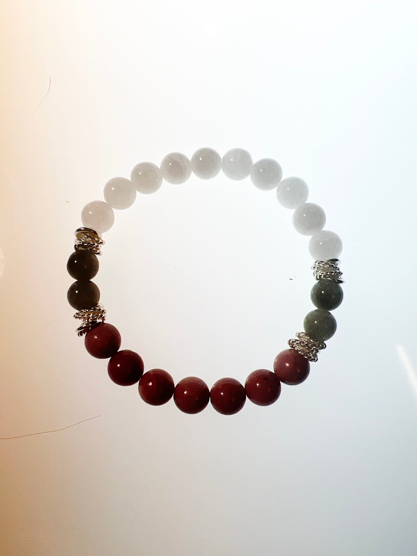 Gemstone Bracelet with white Jade, labradorite and Rhodochrosite