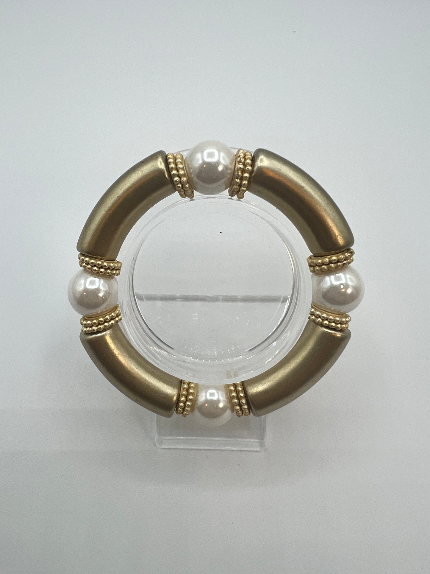 Gemstone Acrylic Bangle/ Matt Gold, Shell Pearl