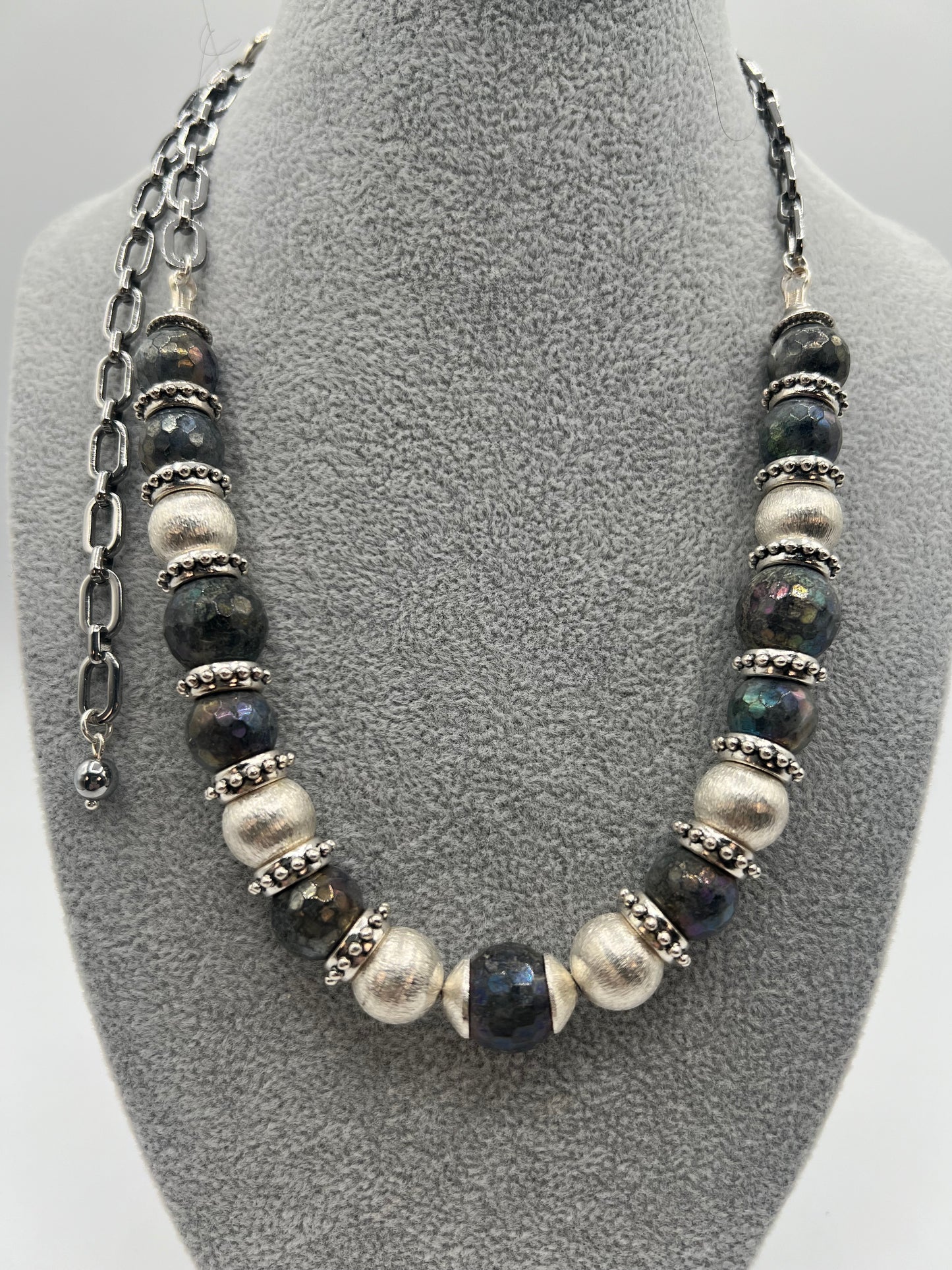 The Adjustable Necklace/ Labradorite, Brushed Silver