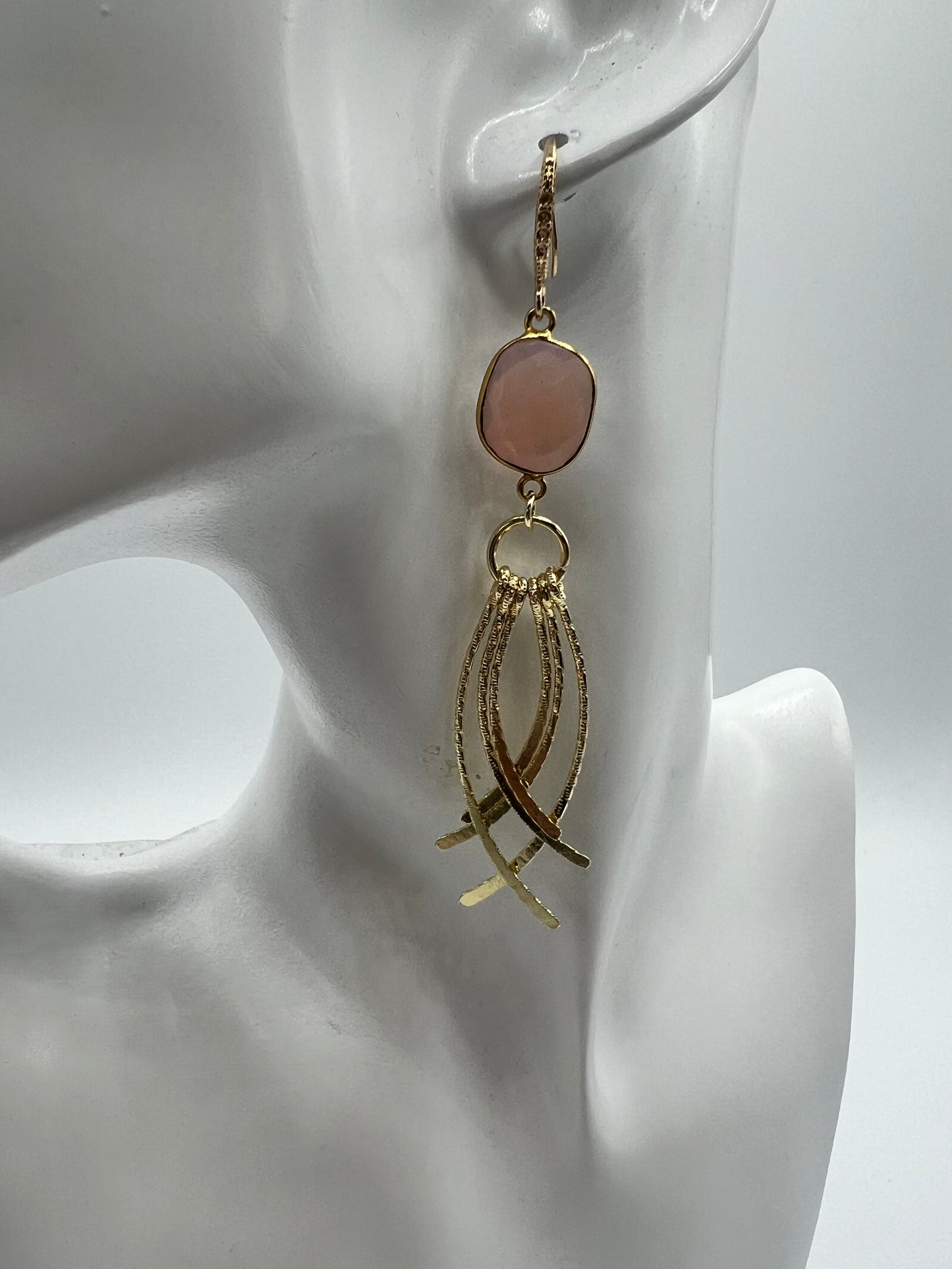 Gemstone Bezel Set Opalite Earring with small gold tassel
