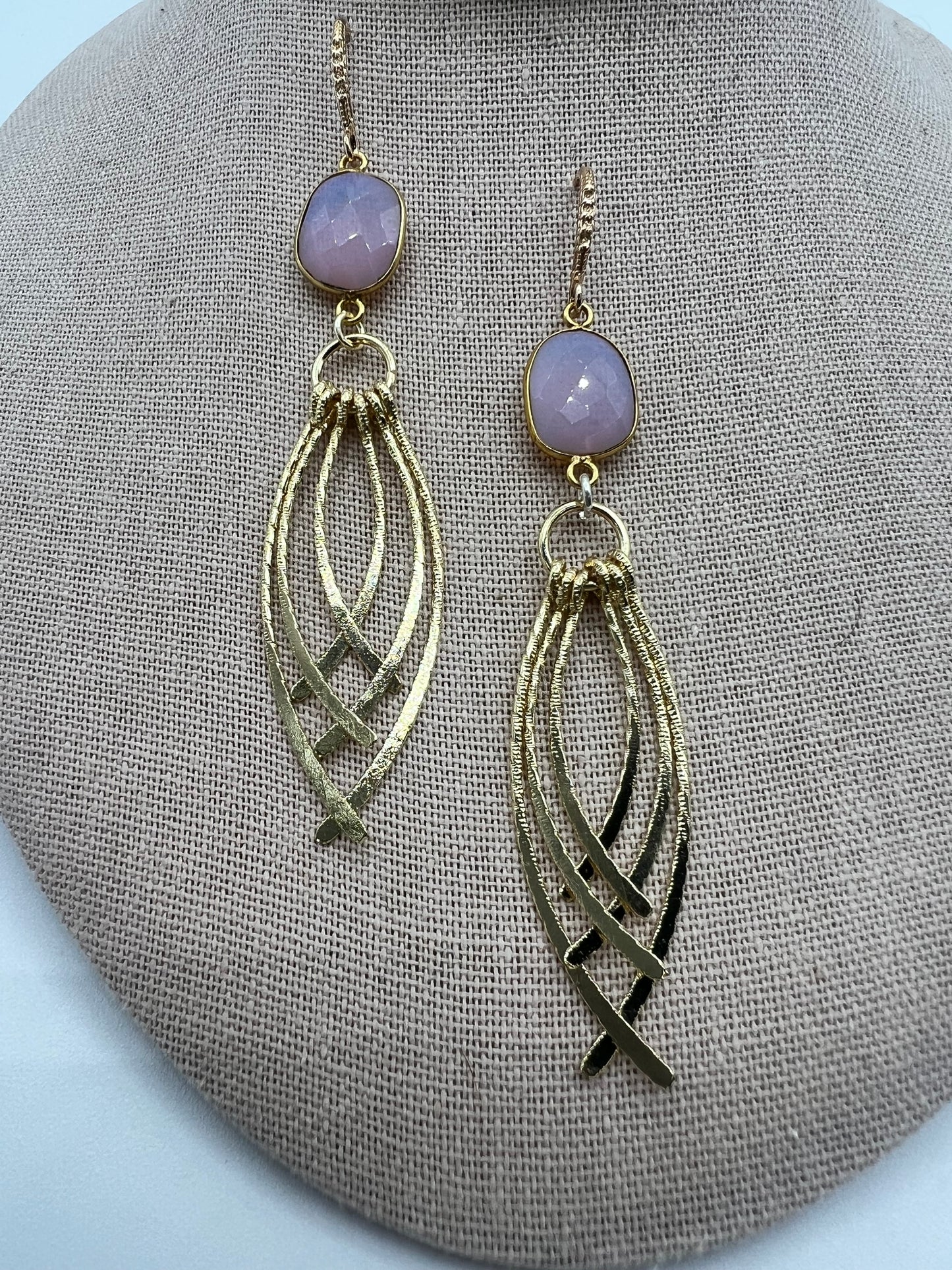 Gemstone Bezel Set Opalite Earring with small gold tassel