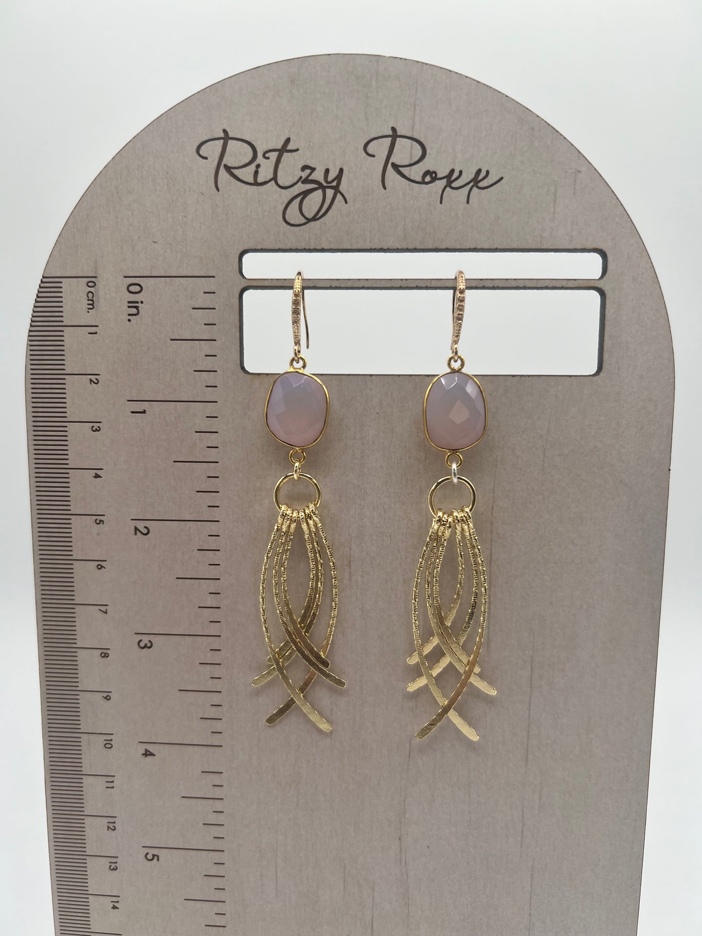 Gemstone Bezel Set Opalite Earring with small gold tassel