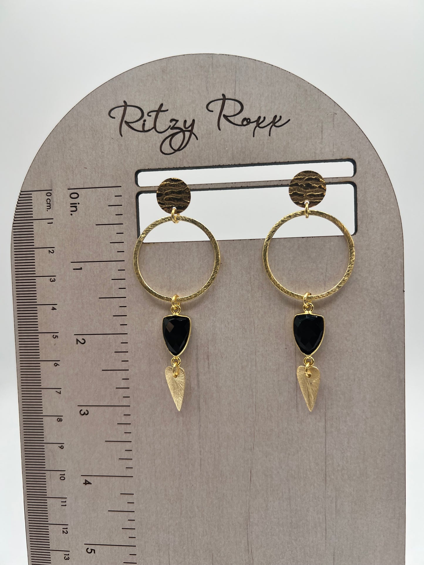 Gold Hoop Post Earring with Black Onyx Trillion