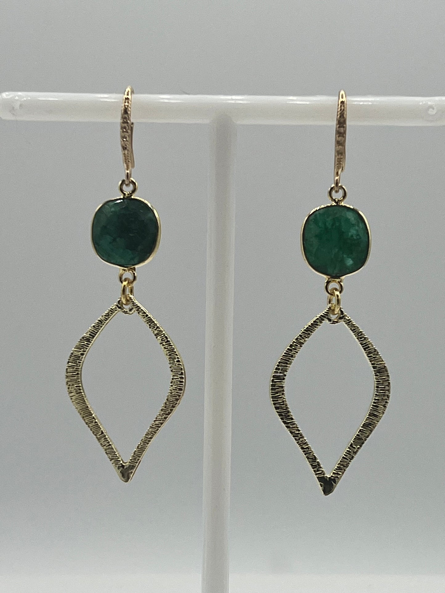 Gold Chain Necklace with Emerald Cushion Cut Stones.