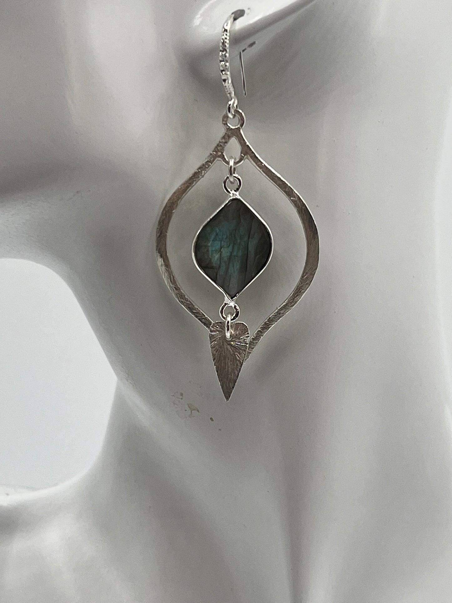 Silver Gemstone Earring/ a Marquis within a Marquis