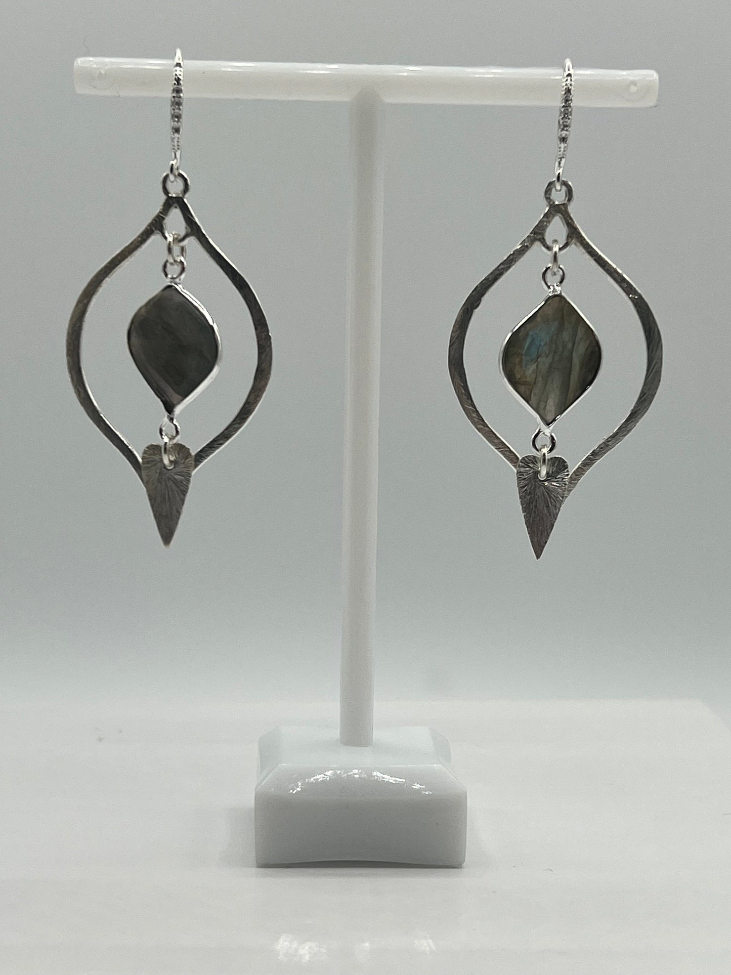 Silver Gemstone Earring/ a Marquis within a Marquis