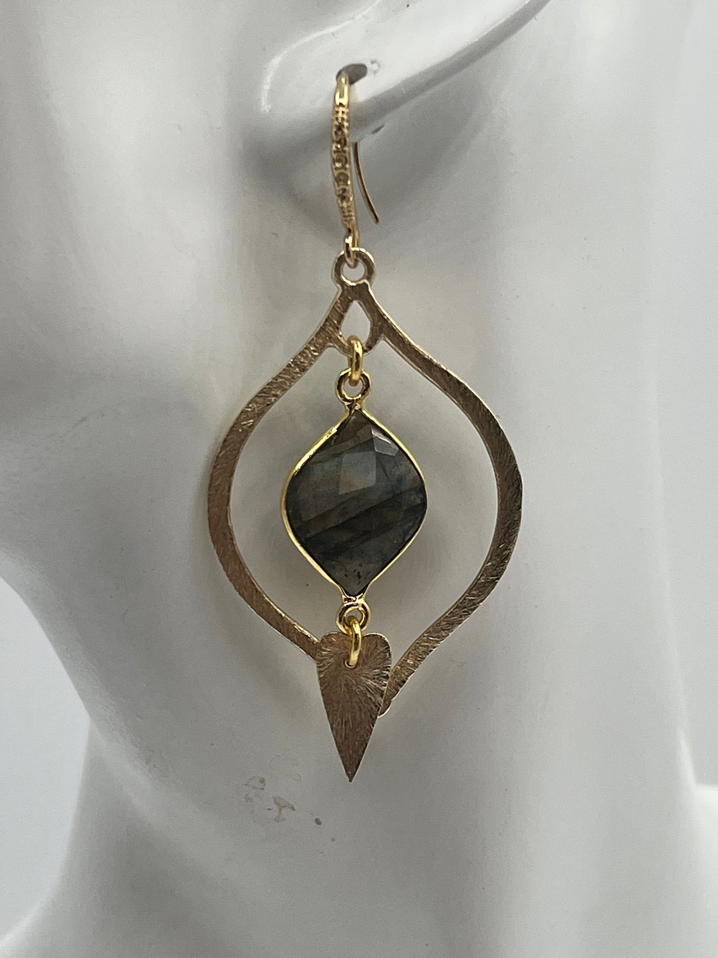 Gold Gemstone Earring a Marquis within a Marquis