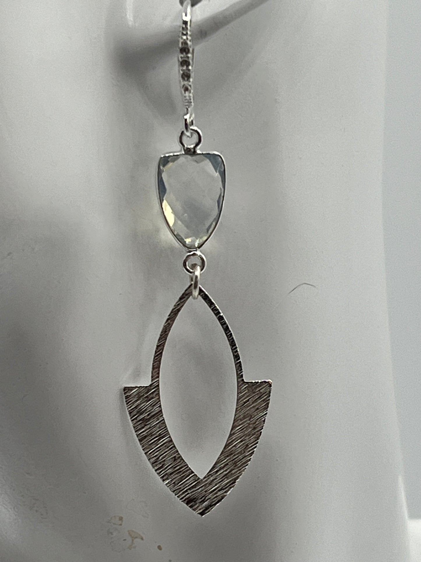 Silver Gemstone Earring with Crystal Trillion and a Brushed Silver Arrowhead Charm
