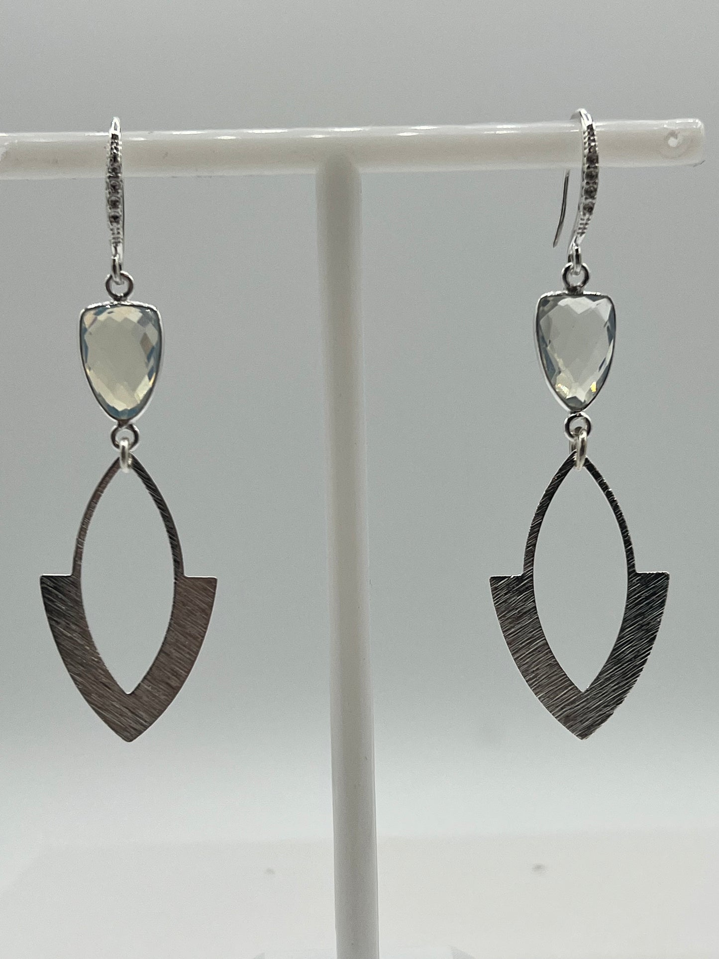 Silver Gemstone Earring with Crystal Trillion and a Brushed Silver Arrowhead Charm
