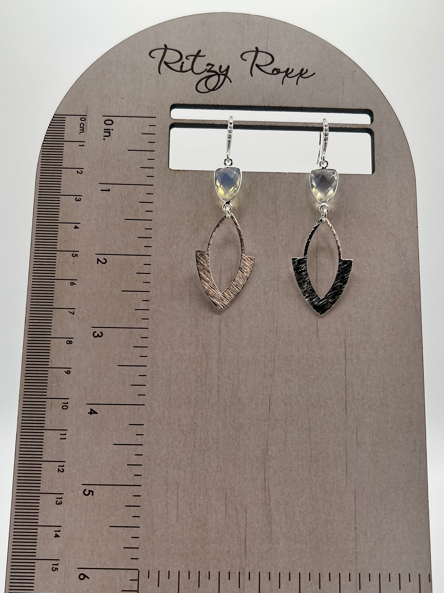 Silver Gemstone Earring with Crystal Trillion and a Brushed Silver Arrowhead Charm