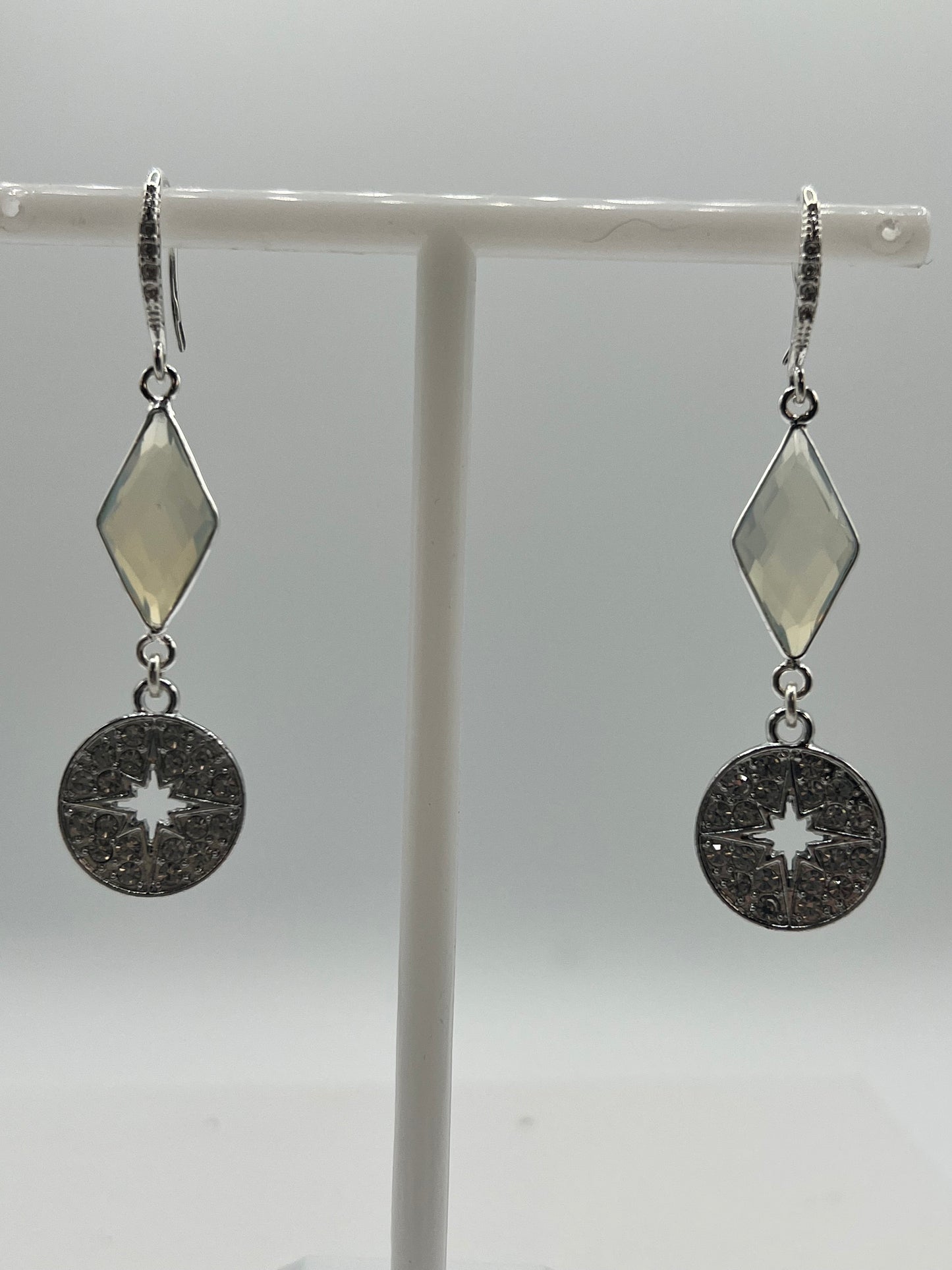 Silver Gemstone Earring with Opalite Diamond and Pave Star Charm