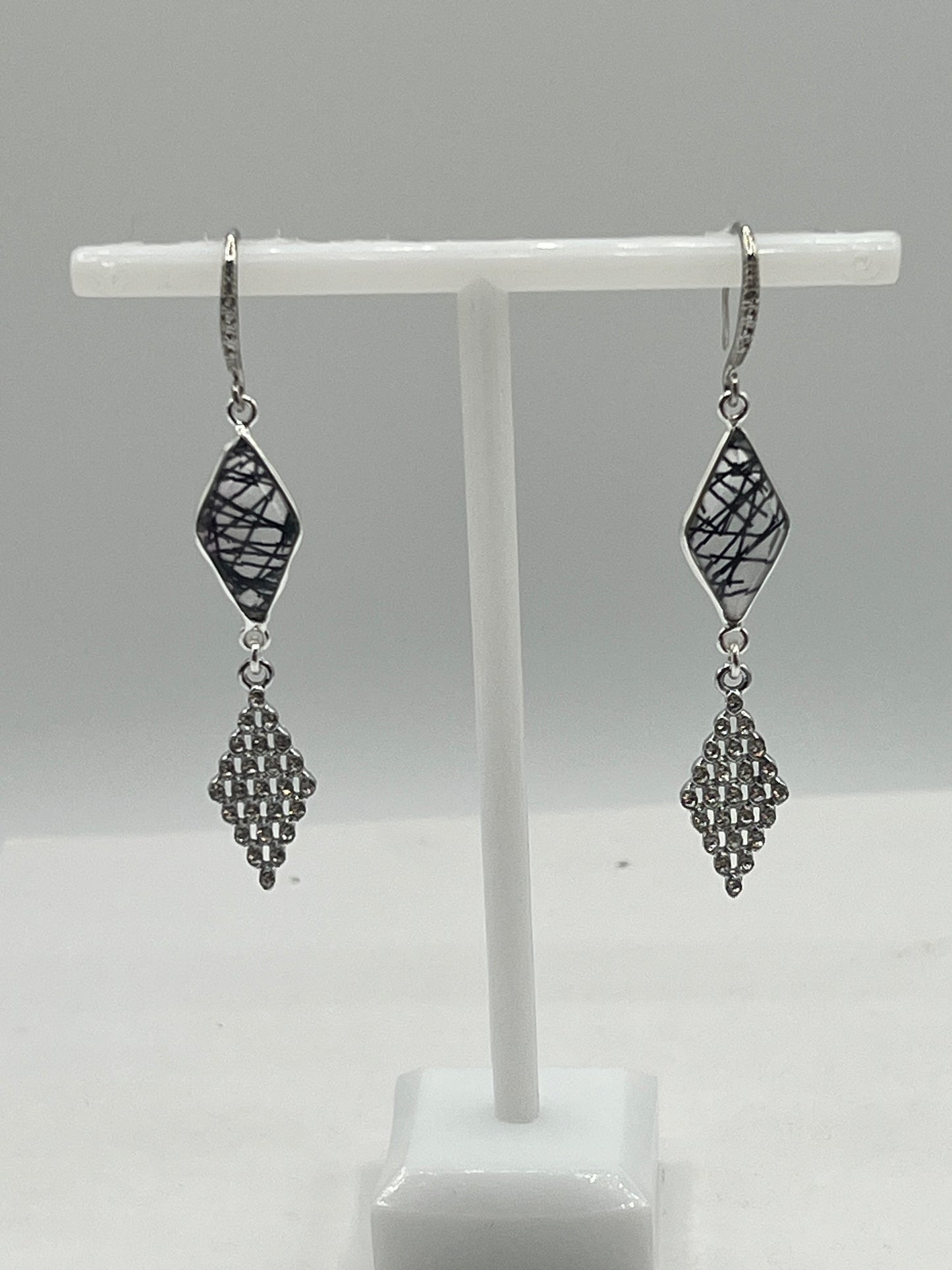 Silver Gemstone Earring with Black Rutile Diamond and Pave Star Diamond