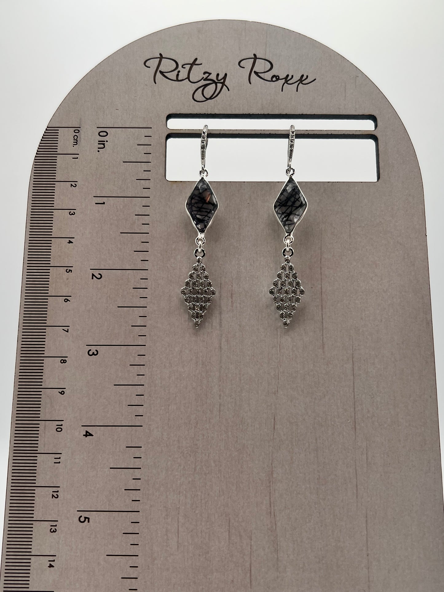 Silver Gemstone Earring with Black Rutile Diamond and Pave Star Diamond